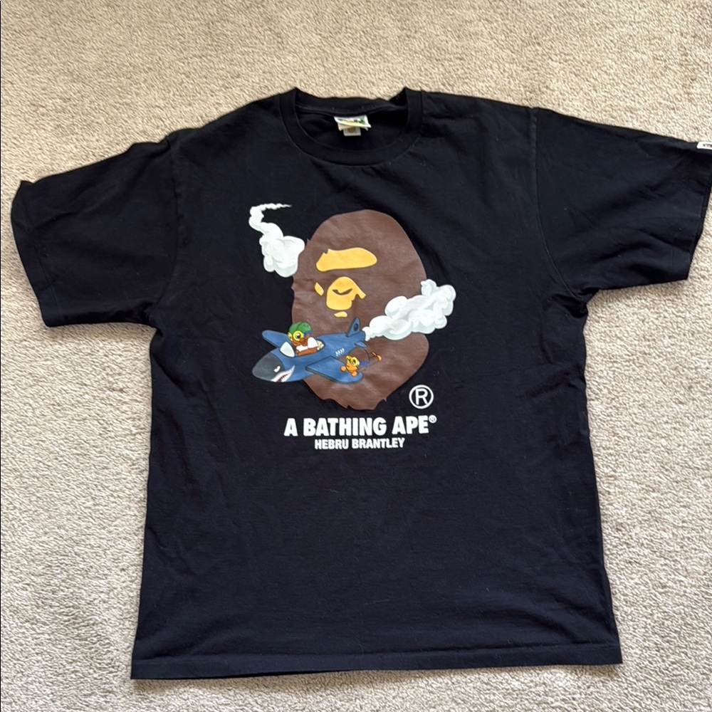 Bape Black Graphic Tee with Blue and Brown Accents